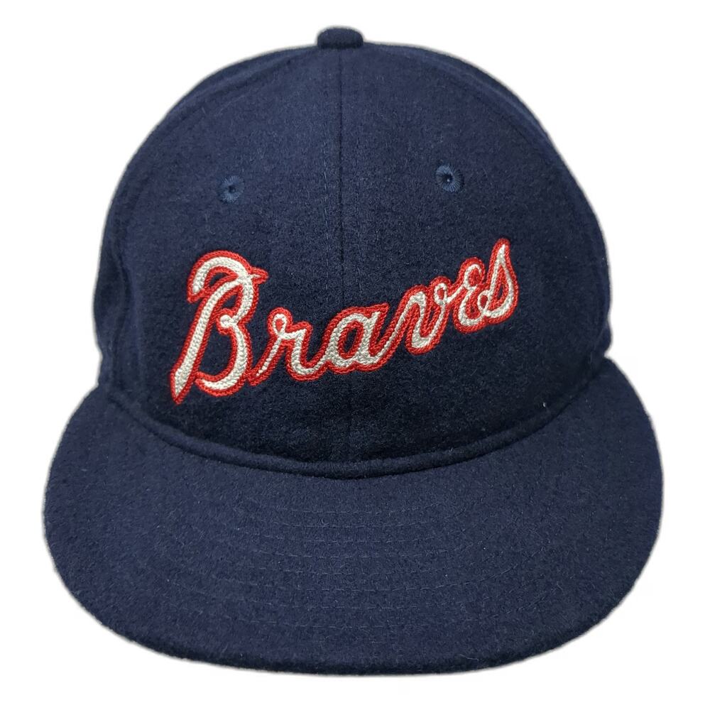 New Era Atlanta Braves MLB 9Fifty Cap Hat Blue One Size Flat Brim Wool Leather